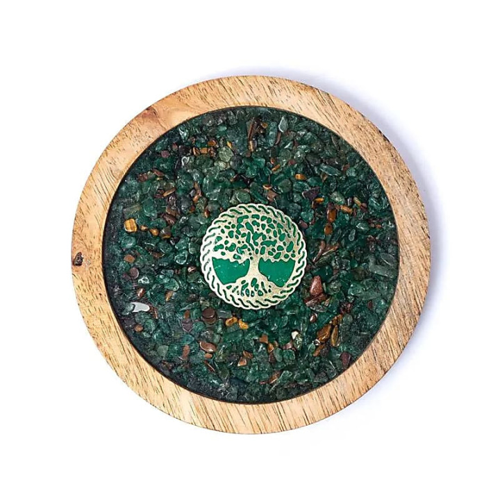 Dessous de verre bois Arbre de Vie, aventurine et oeil ... | Pieralune