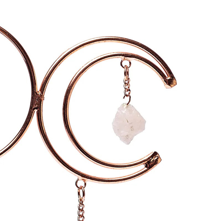 Pendentif fenêtre triple lune, triangle d'or et sélénite | Pieralune