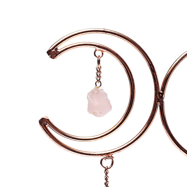 Pendentif fenêtre triple lune, triangle d'or et sélénite | Pieralune