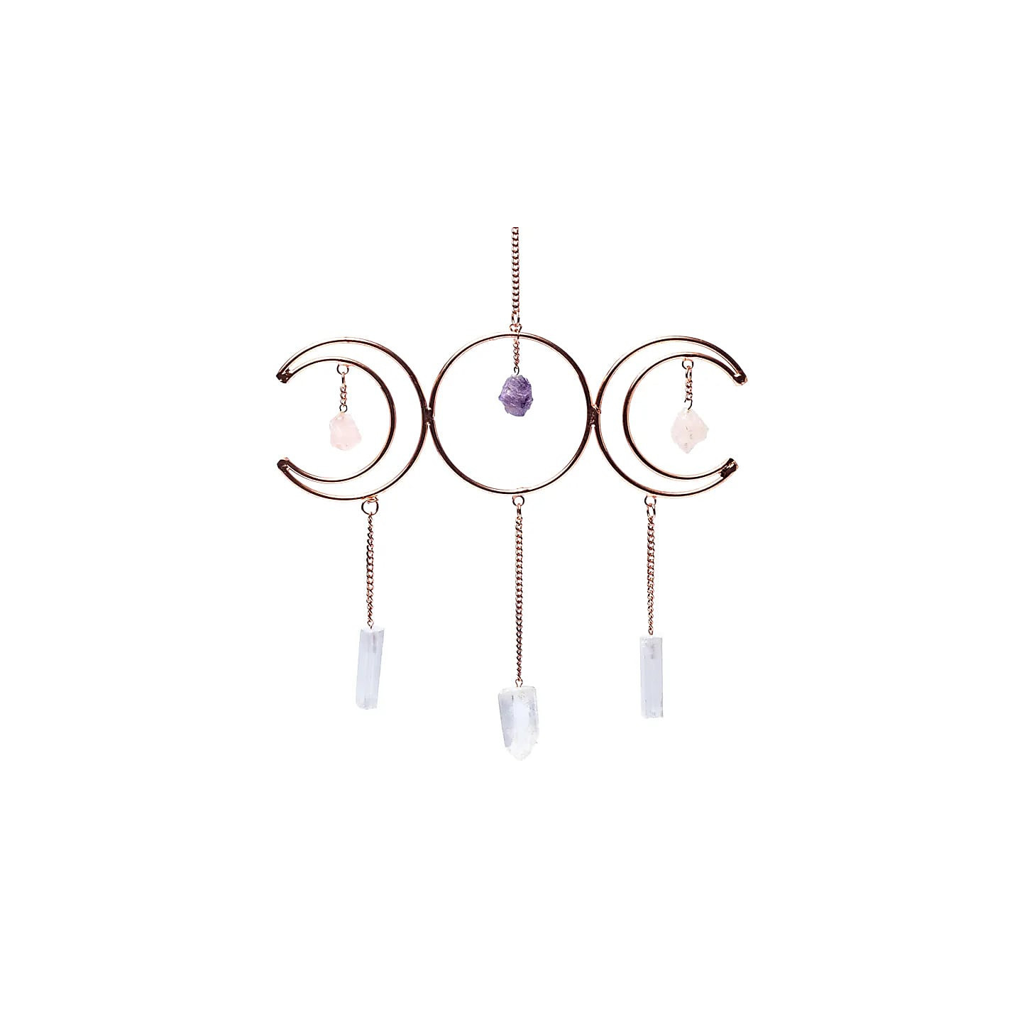 Pendentif fenêtre triple lune, triangle d'or et sélénite | Pieralune