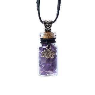 Fiole cadeau en verre sur corde améthyste et lotus | Pieralune