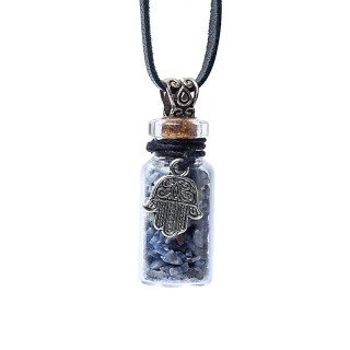 Fiole cadeau en verre sur corde lapis lazuli et khamsa | Pieralune