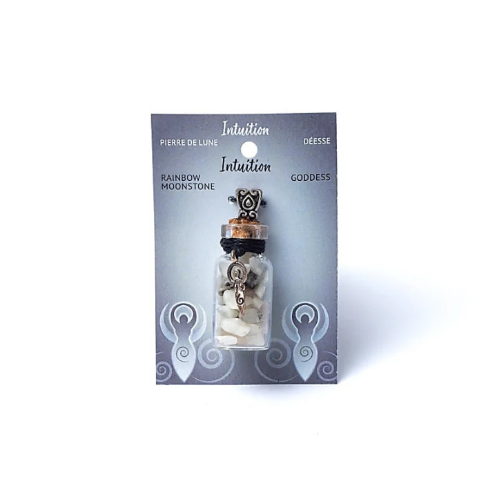 Fiole cadeau en verre sur corde pierre de lune arc-en-c... | Pieralune