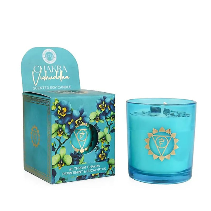 Bougie parfumée en cire de soja chakra Vishuddha menthe... | Pieralune