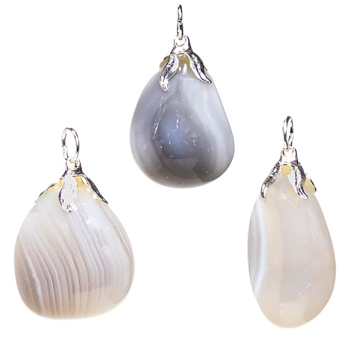 Pendentif pierre gemme Agate grise | Pieralune