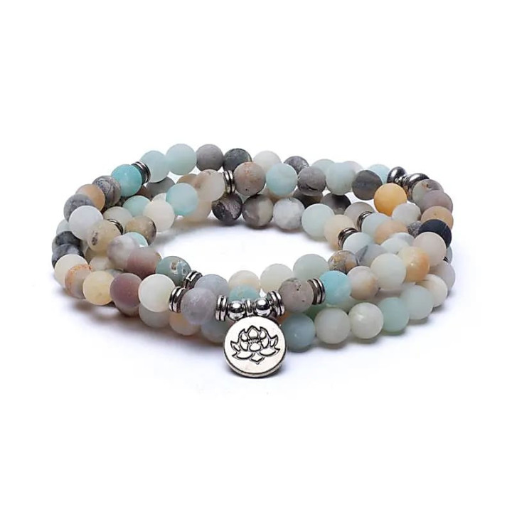 Mala en Amazonite - élastique - avec lotus | Pieralune