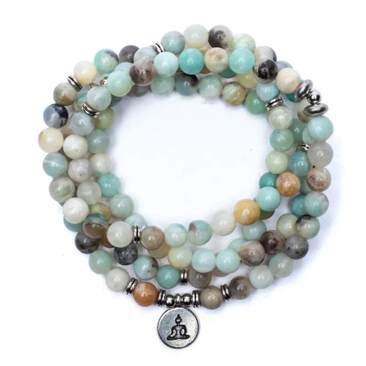 Mala en Amazonite - élastique - avec Bouddha | Pieralune