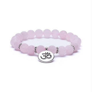 Mala /bracelet en quartz rose élastique avec Om | Pieralune