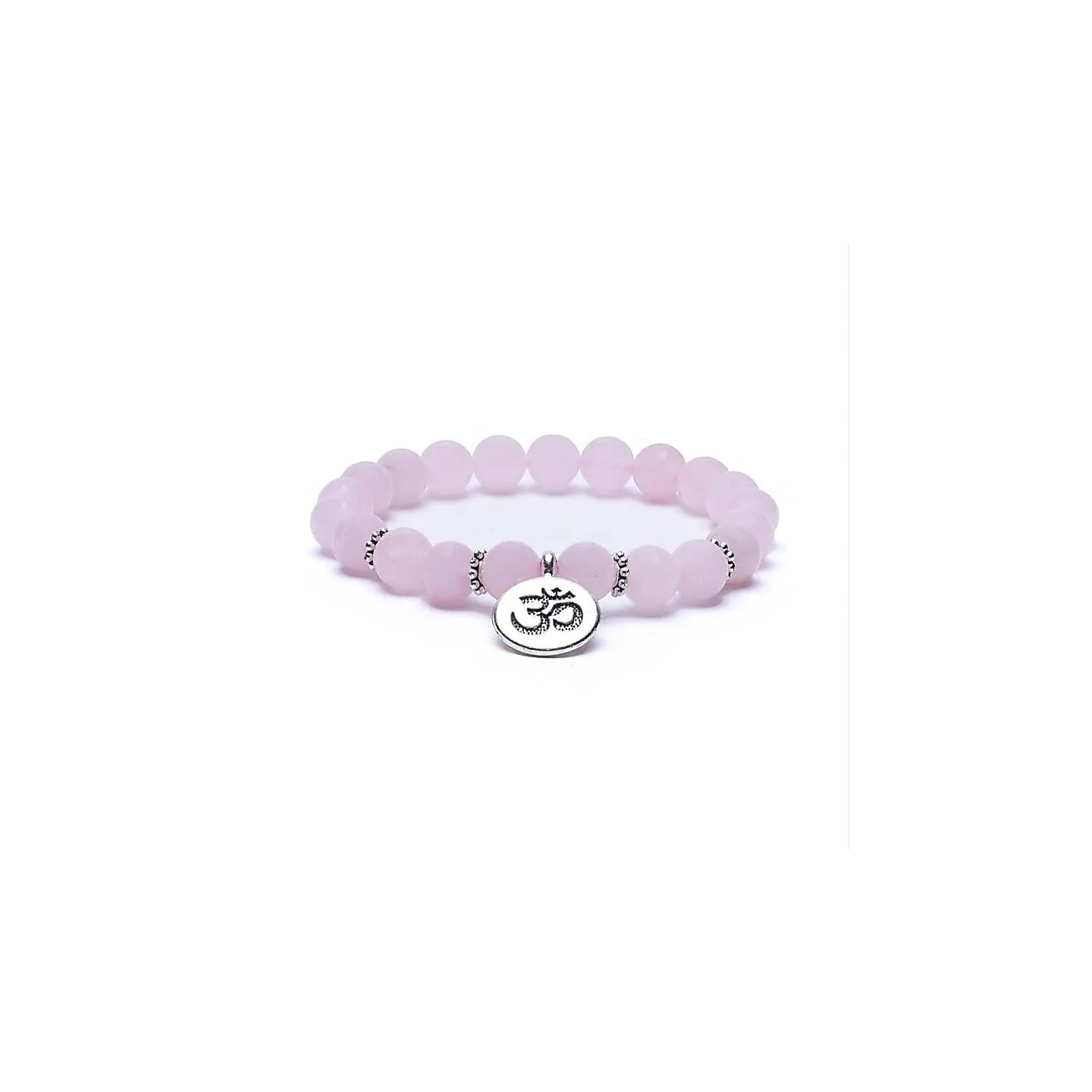 Mala /bracelet en quartz rose élastique avec Om | Pieralune
