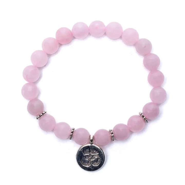 Mala /bracelet en quartz rose élastique avec Om | Pieralune