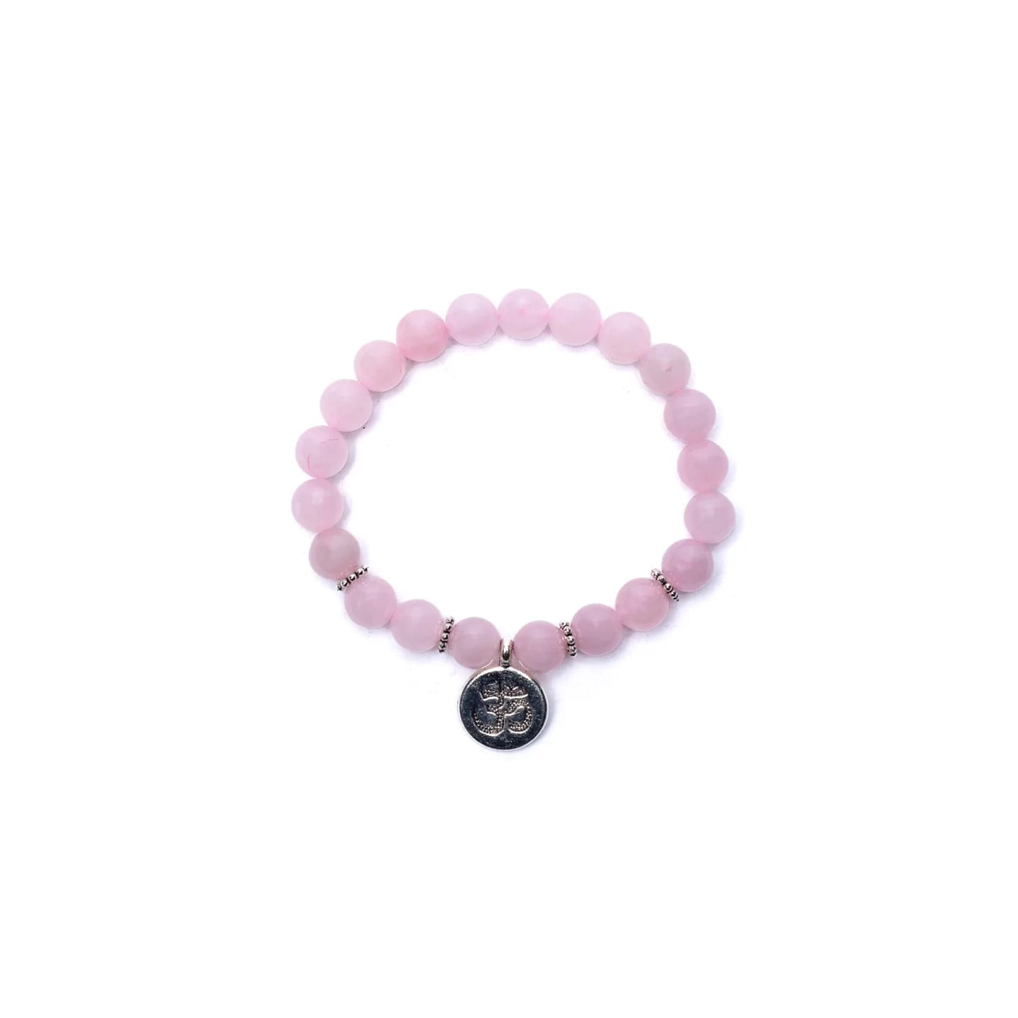 Mala /bracelet en quartz rose élastique avec Om | Pieralune