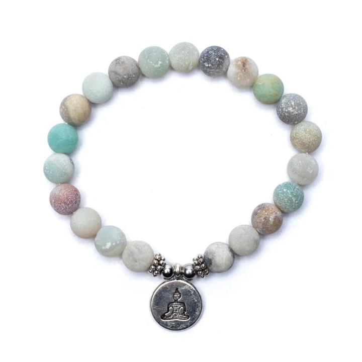 Mala/bracelet en Amazonite élastique avec Bouddha | Pieralune