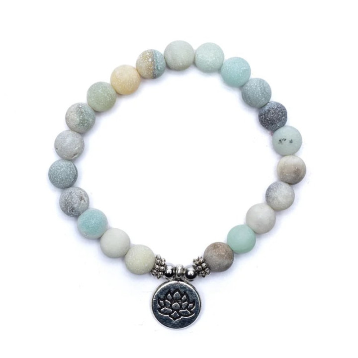 Mala/bracelet en Amazonite élastique avec Lotus | Pieralune