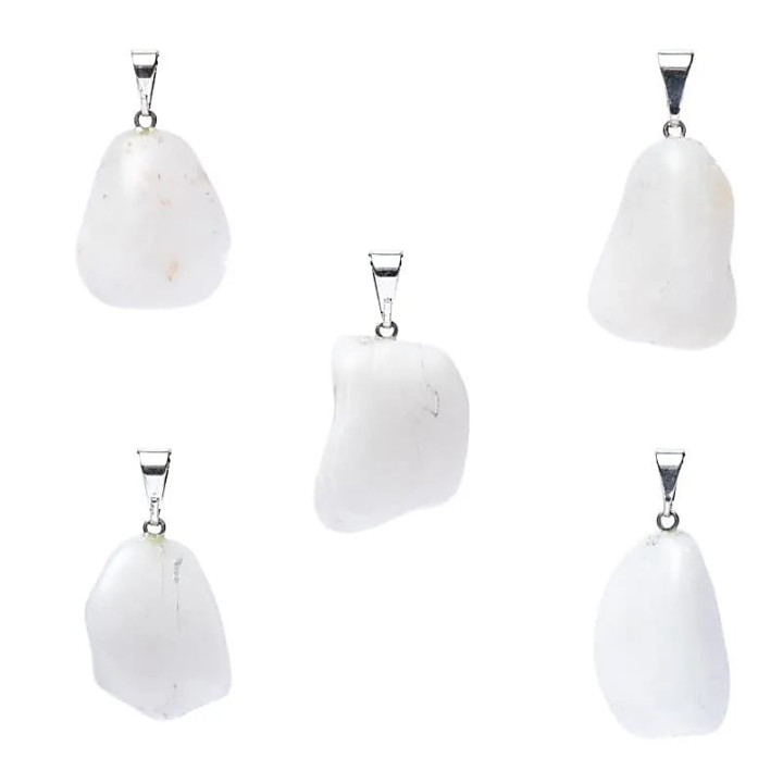 Pendentif en pierre précieuse de quartz laiteux percée | Pieralune
