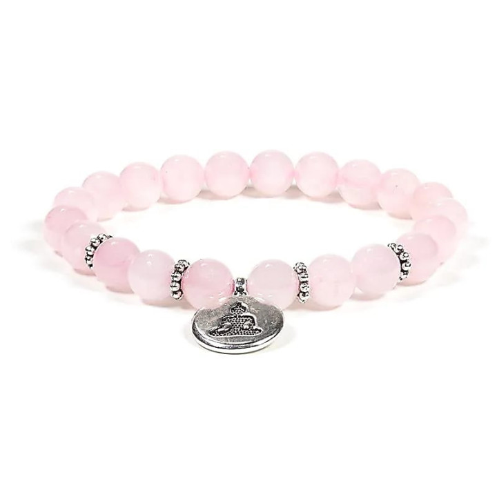 Mala / bracelet quartz rose élastique avec Bouddha | Pieralune