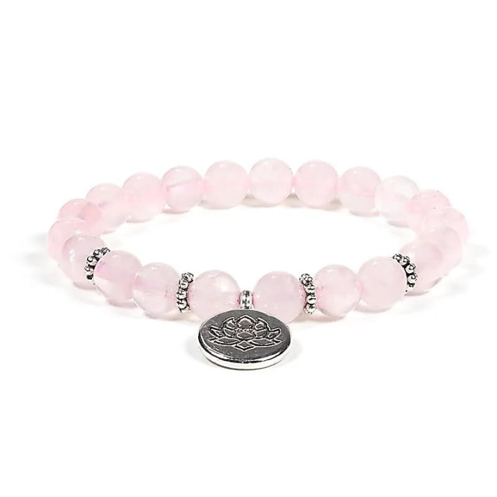 Mala / bracelet quartz rose élastique avec Lotus | Pieralune