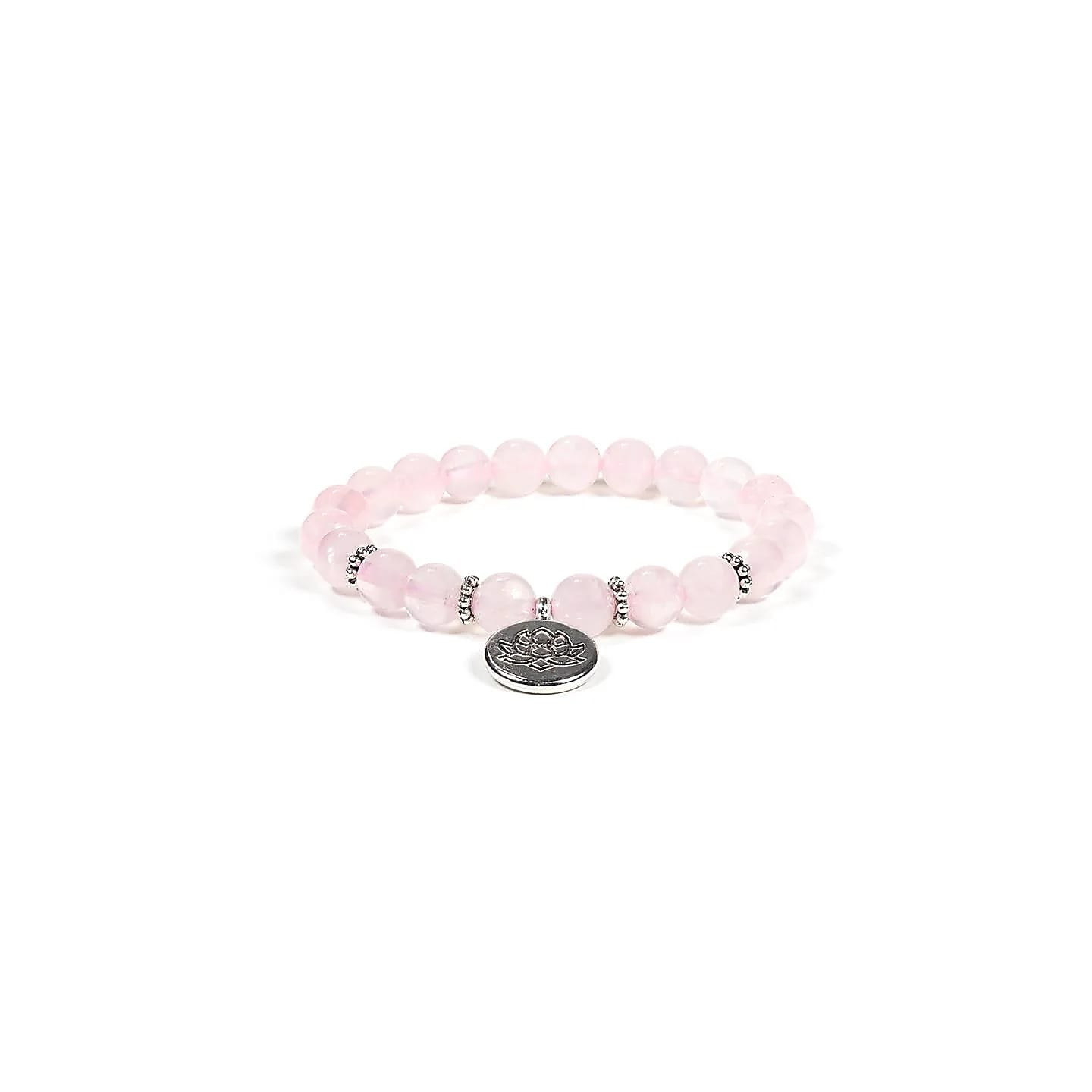 Mala / bracelet quartz rose élastique avec Lotus | Pieralune