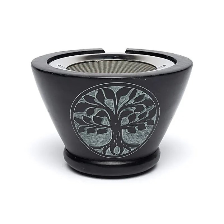 Brûleur d’encens en stéatite noir Arbre de Vie avec tamis | Pieralune