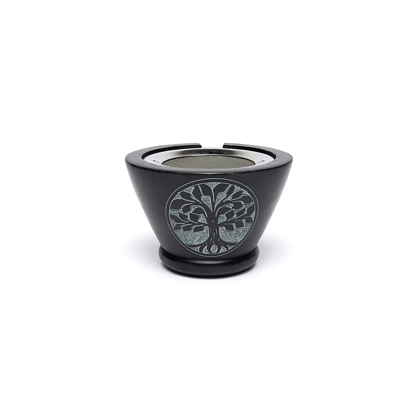 Brûleur d’encens en stéatite noir Arbre de Vie avec tamis | Pieralune
