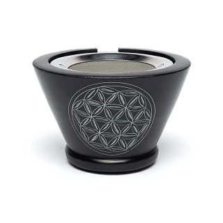 Brûleur d’encens en stéatite noir Fleur de Vie avec tamis | Pieralune