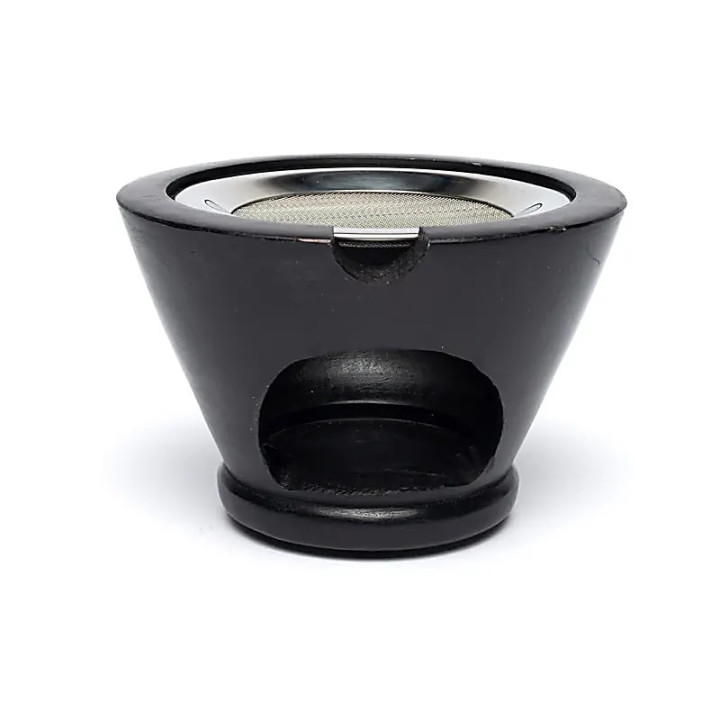 Brûleur d’encens en stéatite noir Fleur de Vie avec tamis | Pieralune