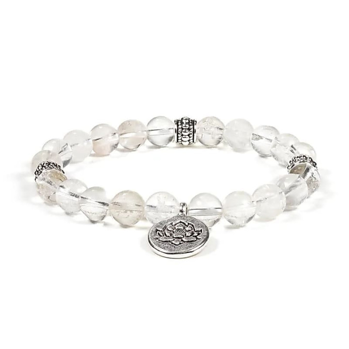 Mala / bracelet cristal de roche élastique lotus | Pieralune