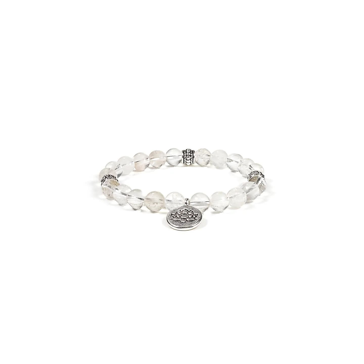 Mala / bracelet cristal de roche élastique lotus | Pieralune