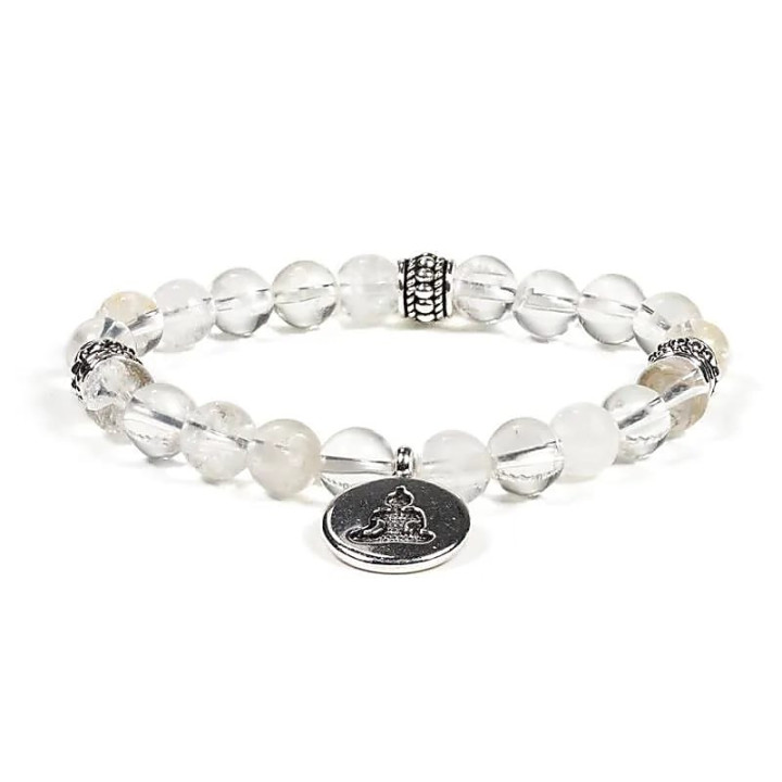 Mala / bracelet élastique cristal de roche Bouddha | Pieralune