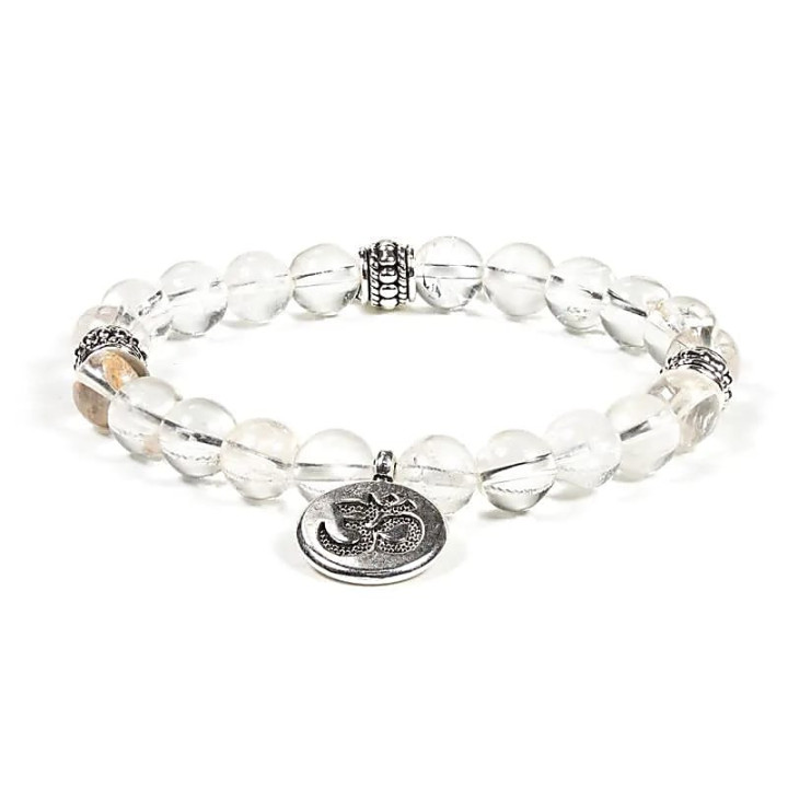Mala / bracelet cristal de roche élastique om | Pieralune