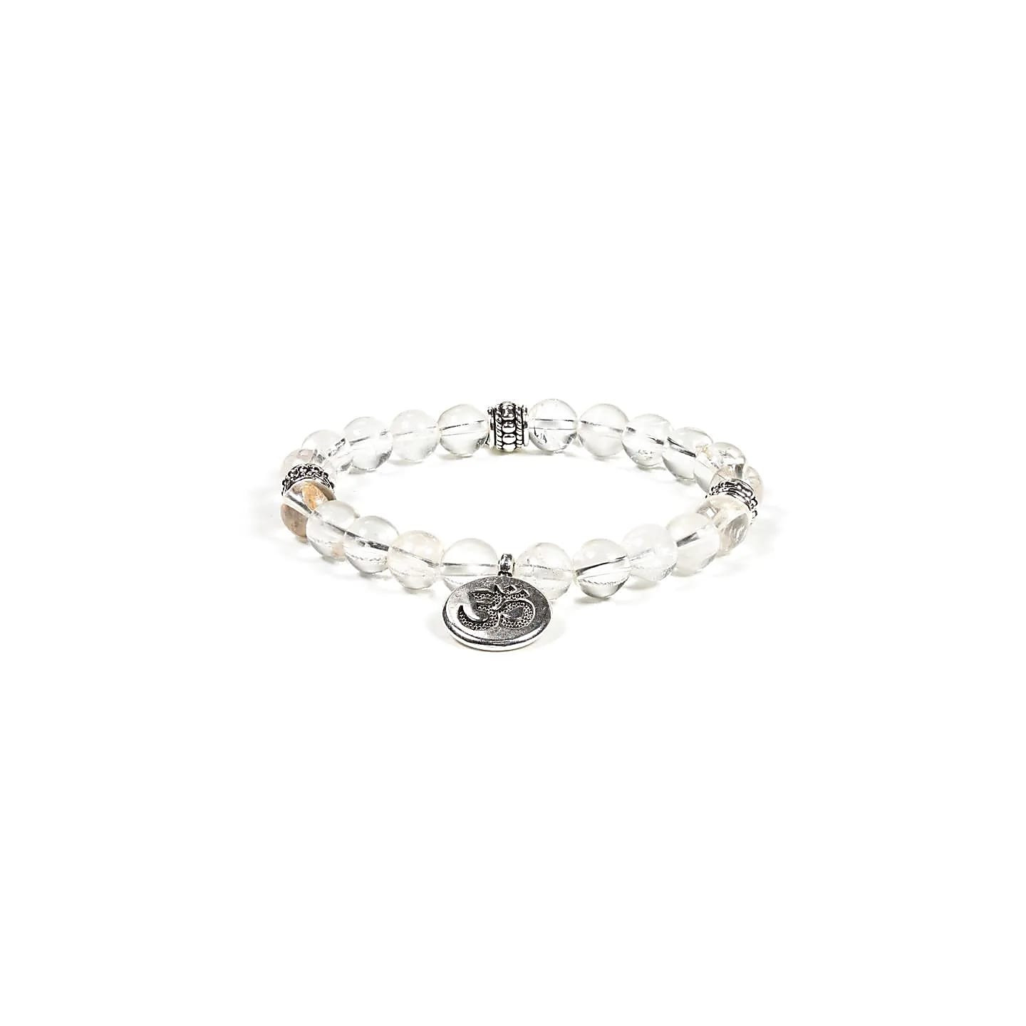Mala / bracelet cristal de roche élastique om | Pieralune
