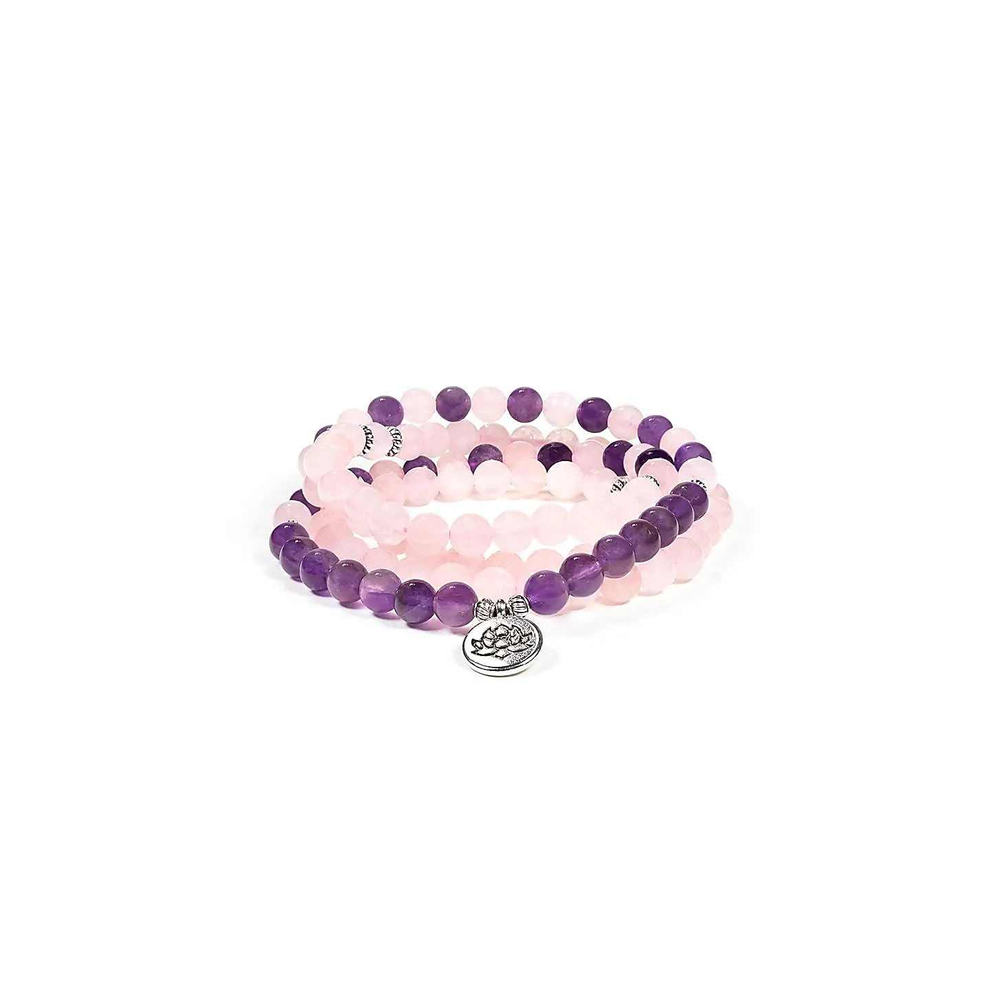 Mala quartz rose / améthyste élastique lotus | Pieralune