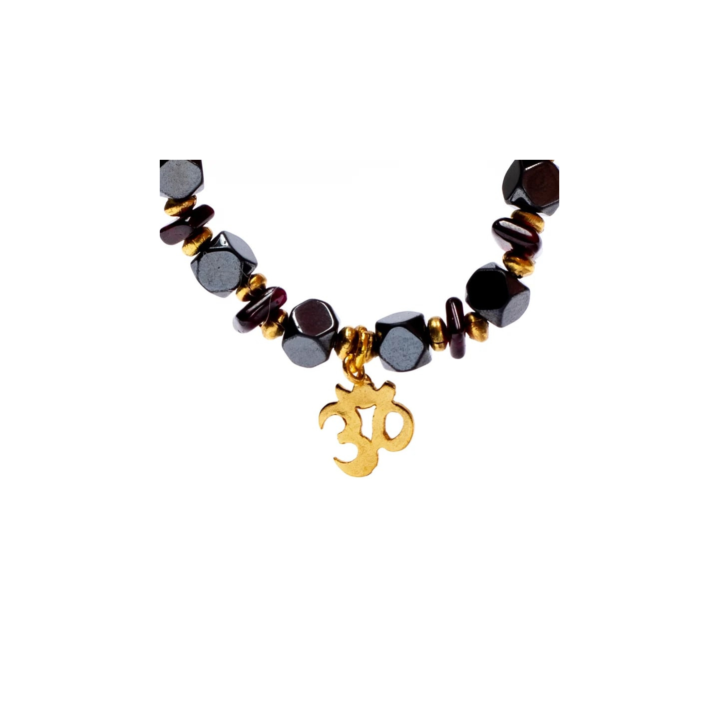 Bracelet Hémétite / Grenat facetté avec Om élastiqué | Pieralune