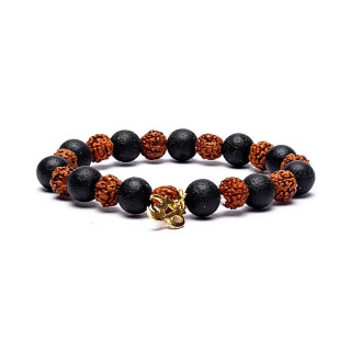 Bracelet Rudraksha/Pierre de lave avec Om - élastiqué | Pieralune