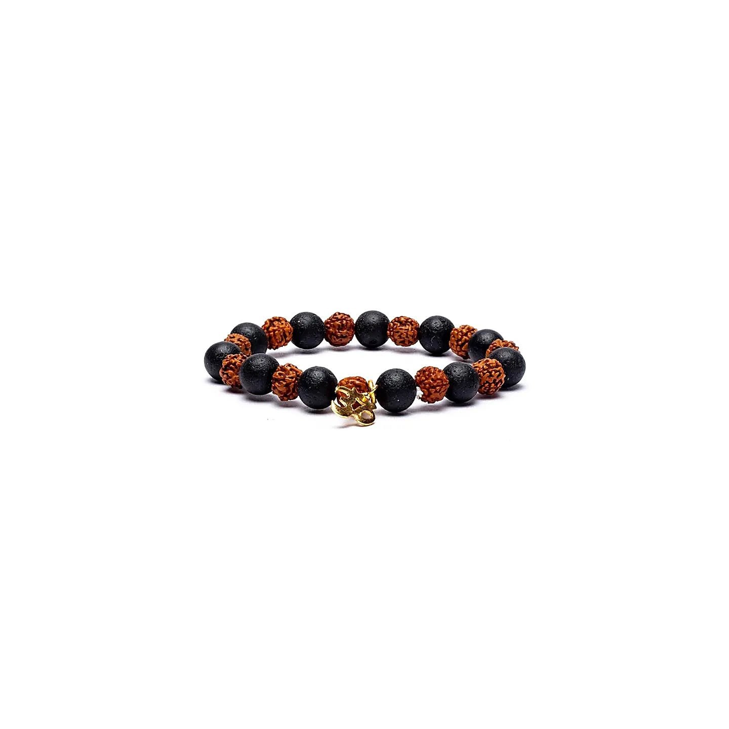 Bracelet Rudraksha/Pierre de lave avec Om - élastiqué | Pieralune
