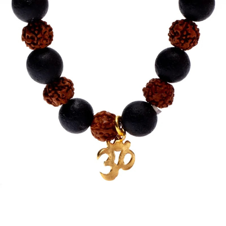 Bracelet Rudraksha/Pierre de lave avec Om - élastiqué | Pieralune