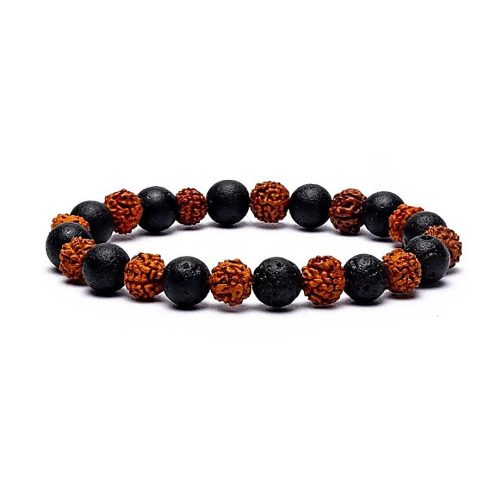 Bracelet Rudraksha / Pierre de lave élastiqué | Pieralune