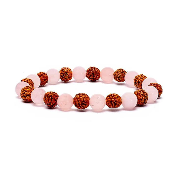 Bracelet Rudraksha / Quartz Rose élastiqué | Pieralune
