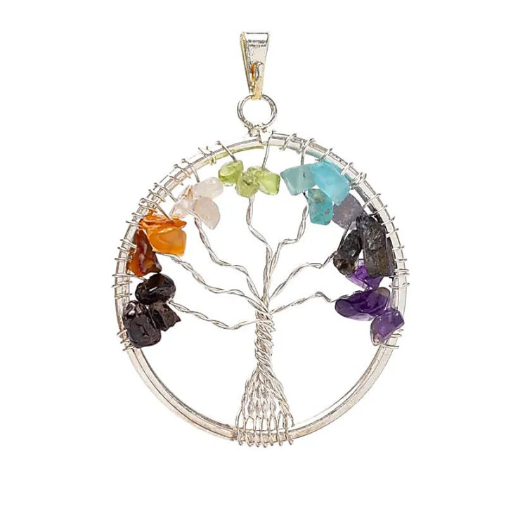 Pendentif arbre de vie chakra laiton couleur argent | Pieralune