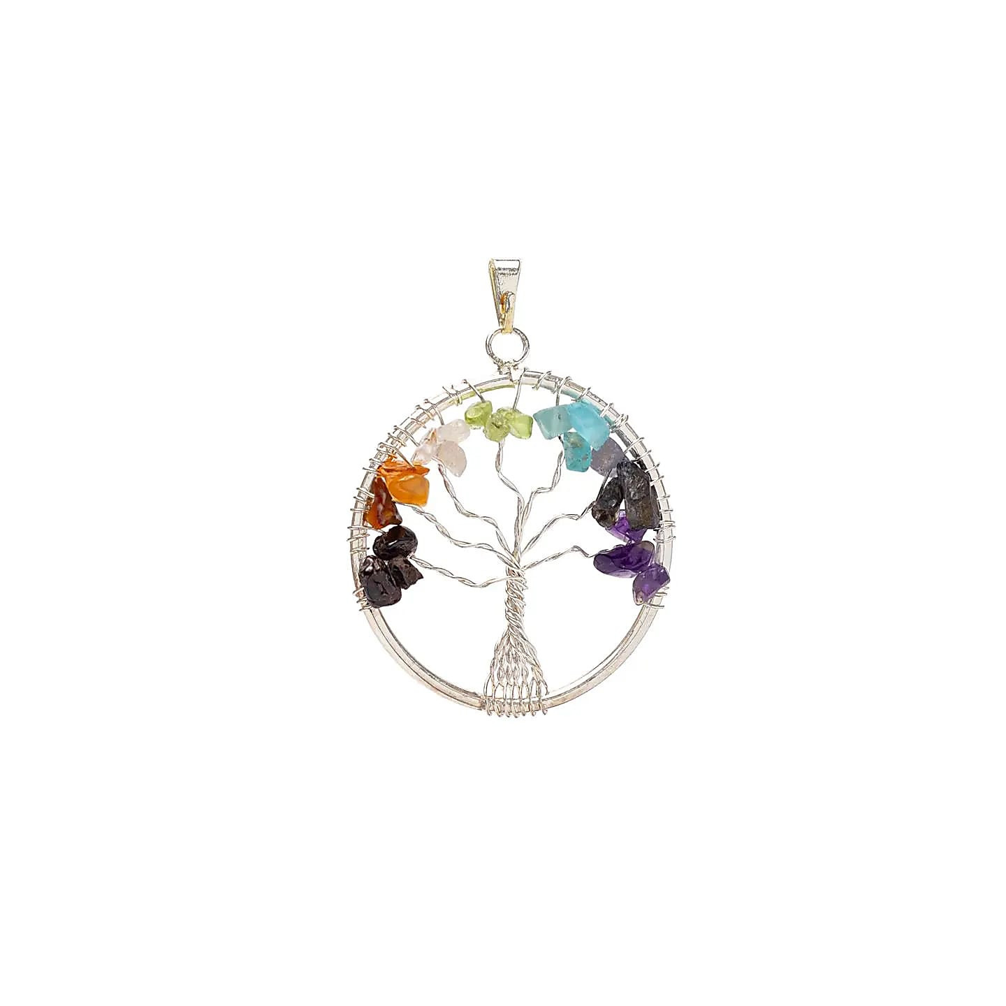 Pendentif arbre de vie chakra laiton couleur argent | Pieralune