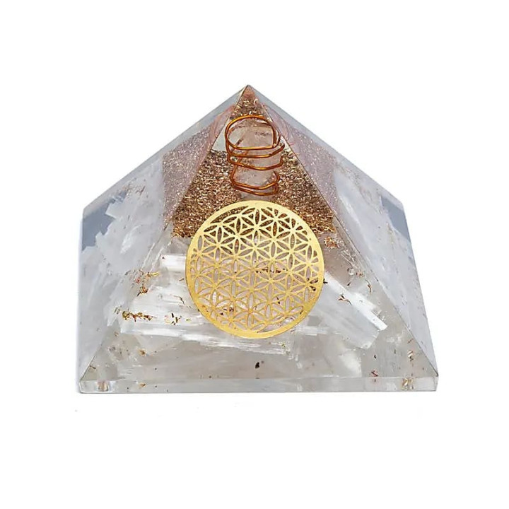 Orgonite Pyramide sélénite fleur de vie | Pieralune