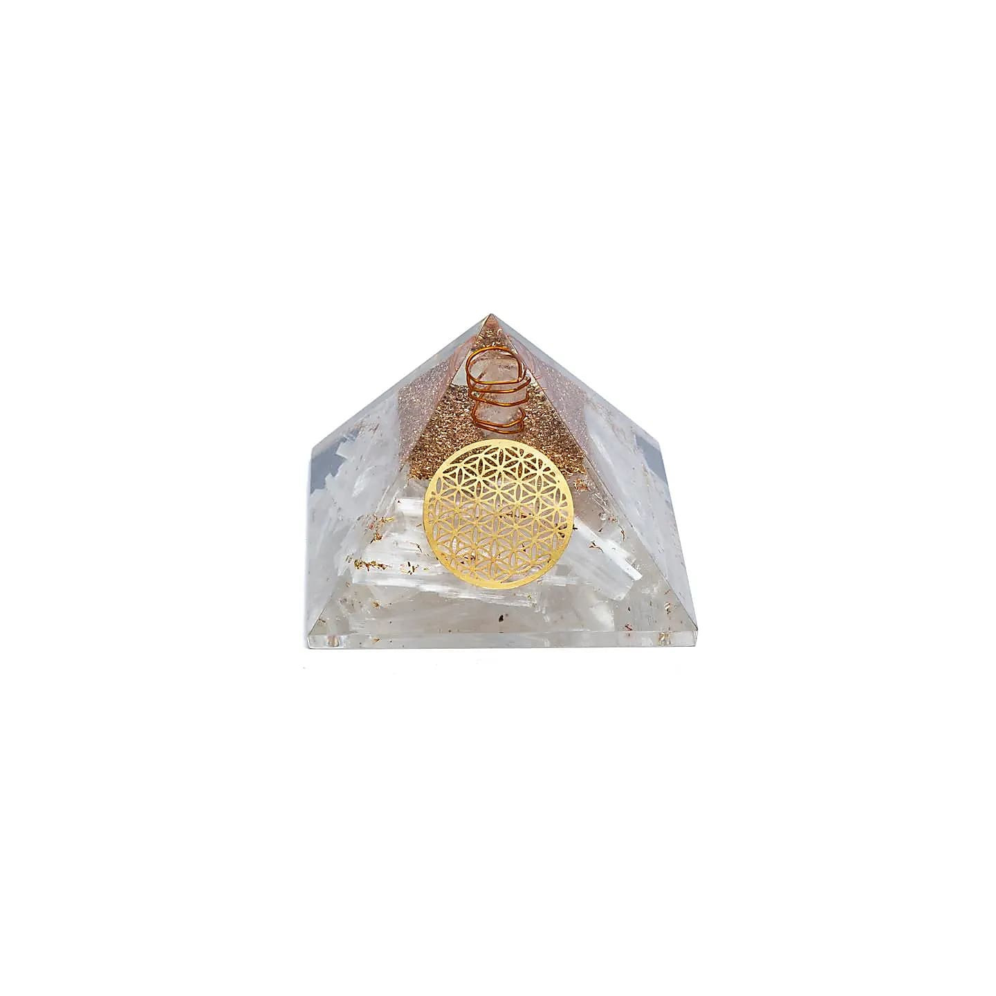 Orgonite Pyramide sélénite fleur de vie | Pieralune