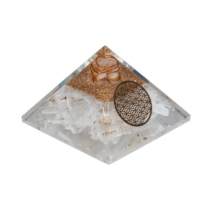 Orgonite Pyramide sélénite fleur de vie | Pieralune