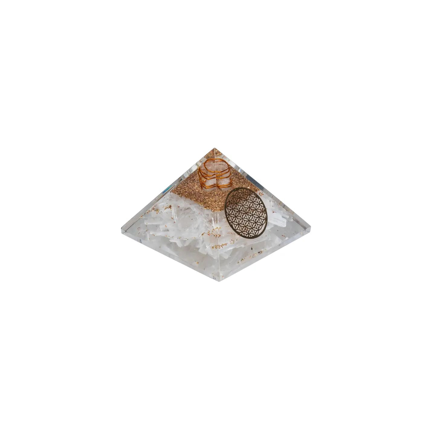 Orgonite Pyramide sélénite fleur de vie | Pieralune
