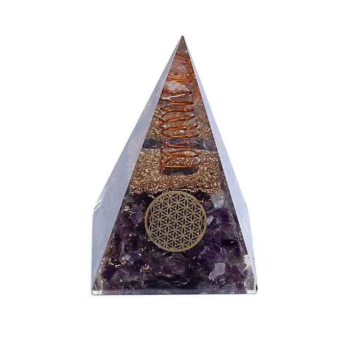 Orgonite Pyramide améthyste fleur de vie | Pieralune