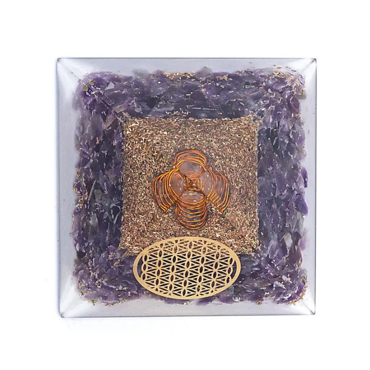 Orgonite Pyramide améthyste fleur de vie | Pieralune