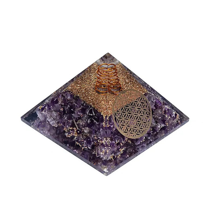 Orgonite Pyramide améthyste fleur de vie | Pieralune