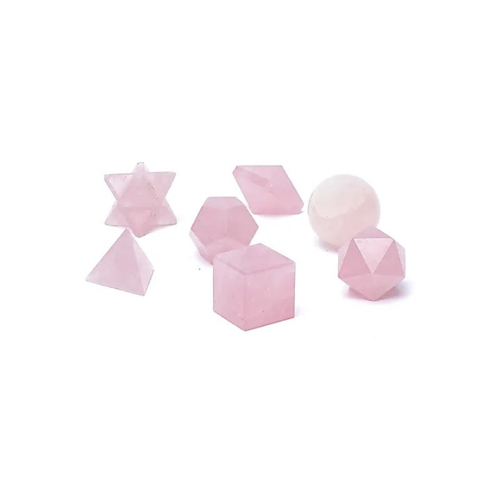 Ensemble de 7 pièces en Quartz Rose géométrie sacrée | Pieralune