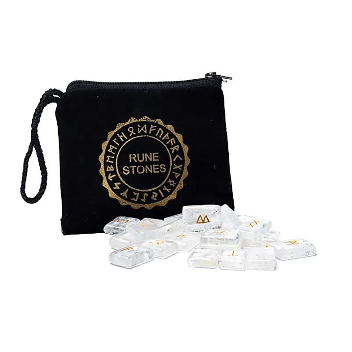 SET Rune Oracle en cristal de roche dans une pochette e... | Pieralune