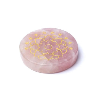 Disque minéral gravé quartz rose lotus | Pieralune