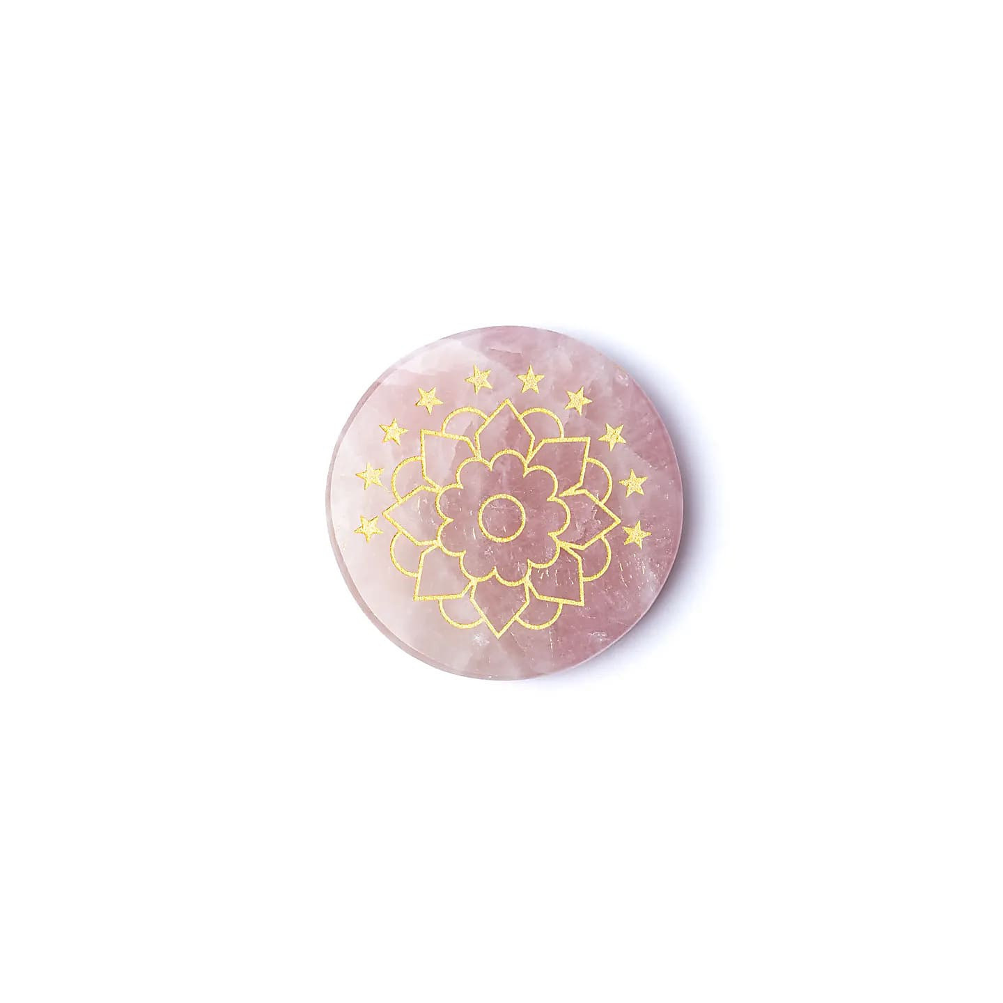 Disque minéral gravé quartz rose lotus | Pieralune